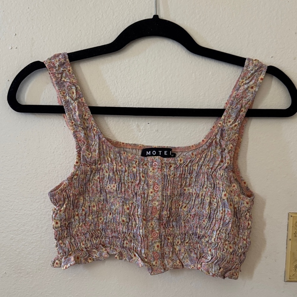 Motel Rocks Floral Smocked Tank Top - Pink and Yellow
